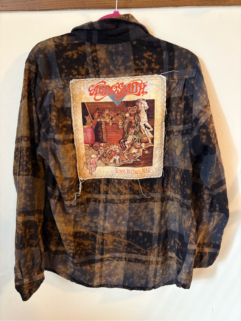 'Toys in the Attic' Patch Distressed Black & Brown Flannel Shirt